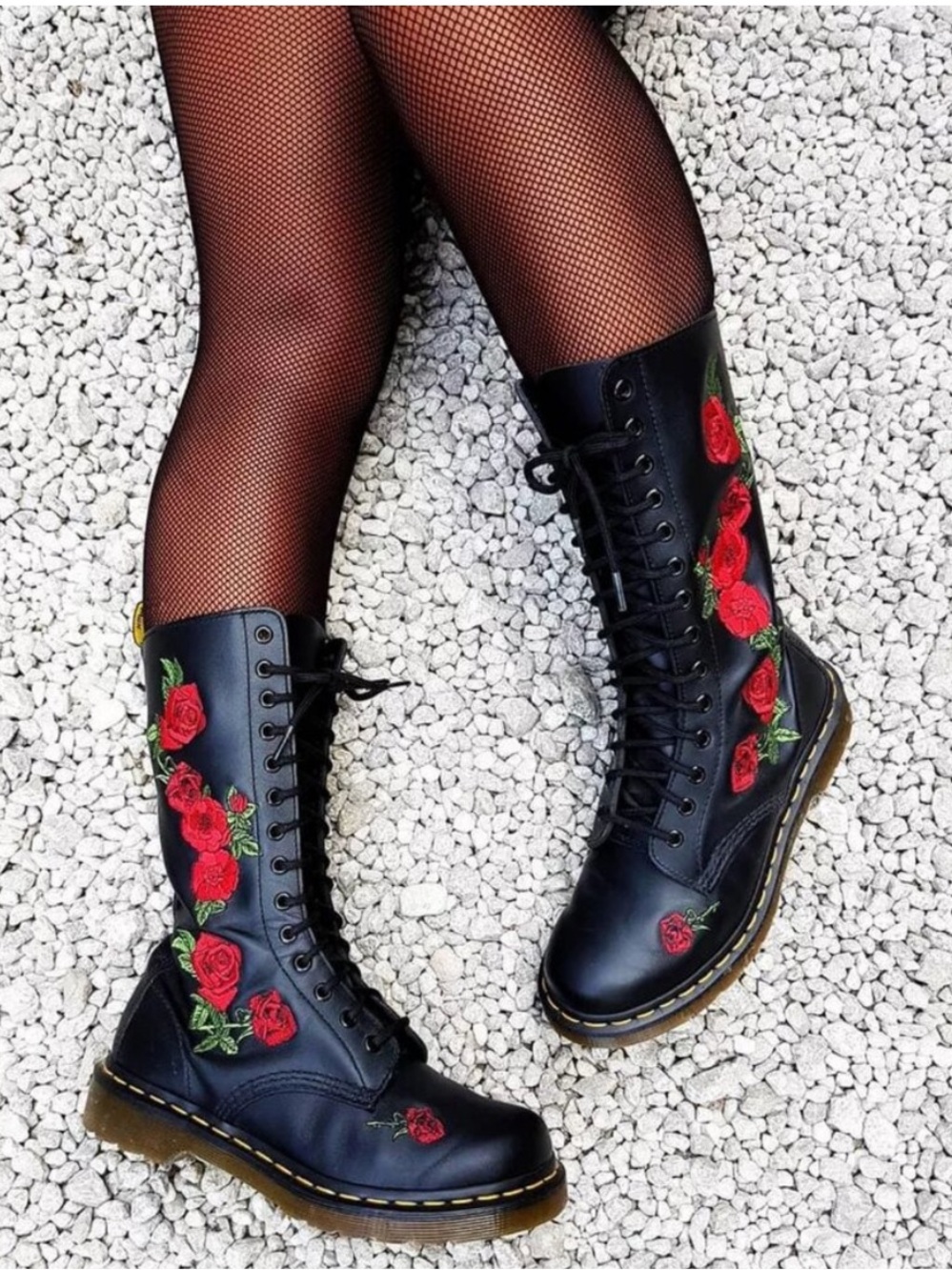 Dr Marten 1914 Vonda Embroidered Red Roses Mid Calf Boots Size 10